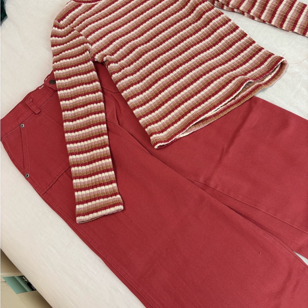 btween Red and Pink Striped Sweater and Red pants
